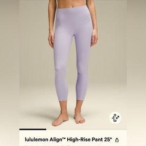 Lululemon align legging 25’ lilac, size 4